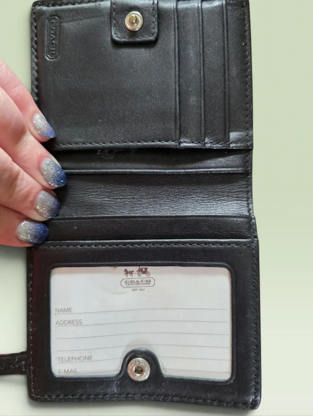Coach Soho, Vintage pleated bifold wallet. Black Leather